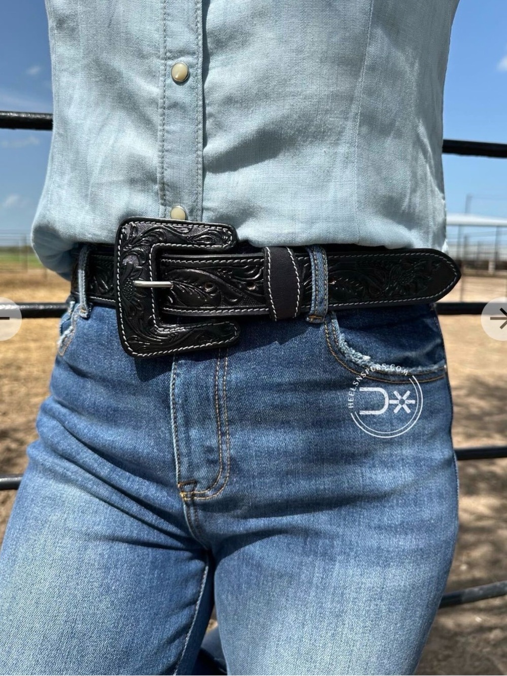 Western Floral Embossed Belt Black Waist 40